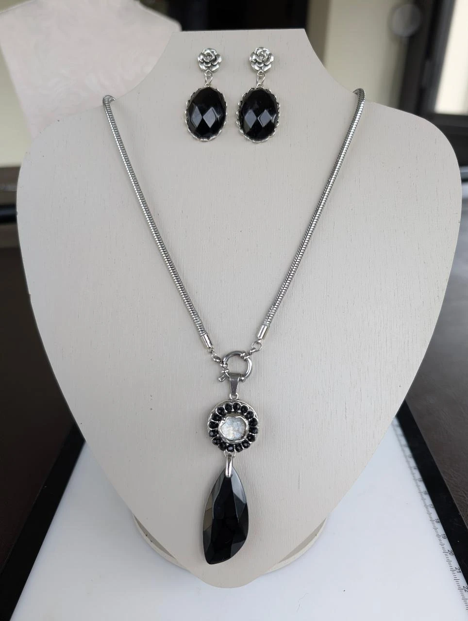 Conjunto collar y pendientes con colgante de ágata negra PA1001 – photo 2